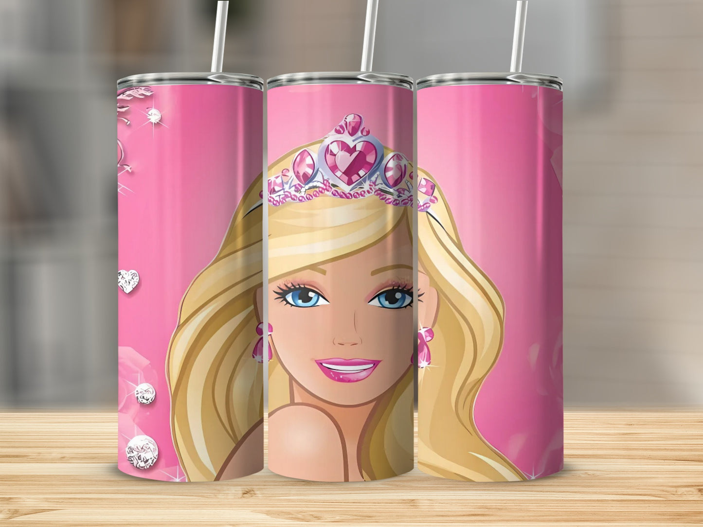 Barbie Princess Pink Background Rhinestones for Tumblers