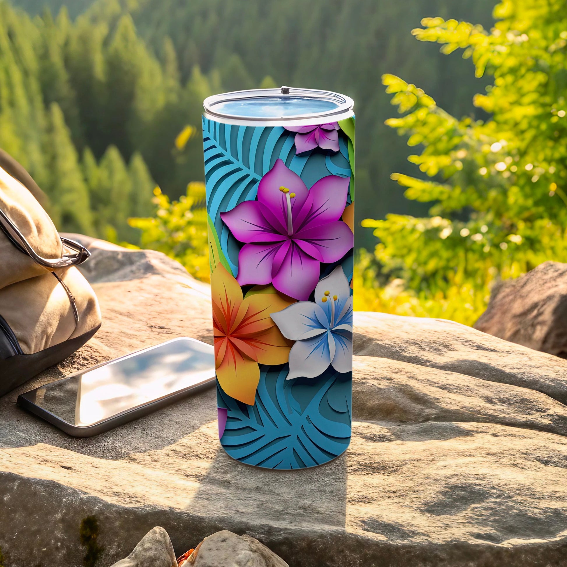 Colorful Tropical Flowers Design Travel Mug