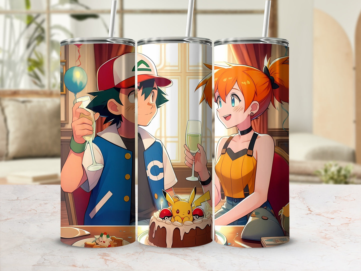 Anime Characters with Cake Illustration Tumbler