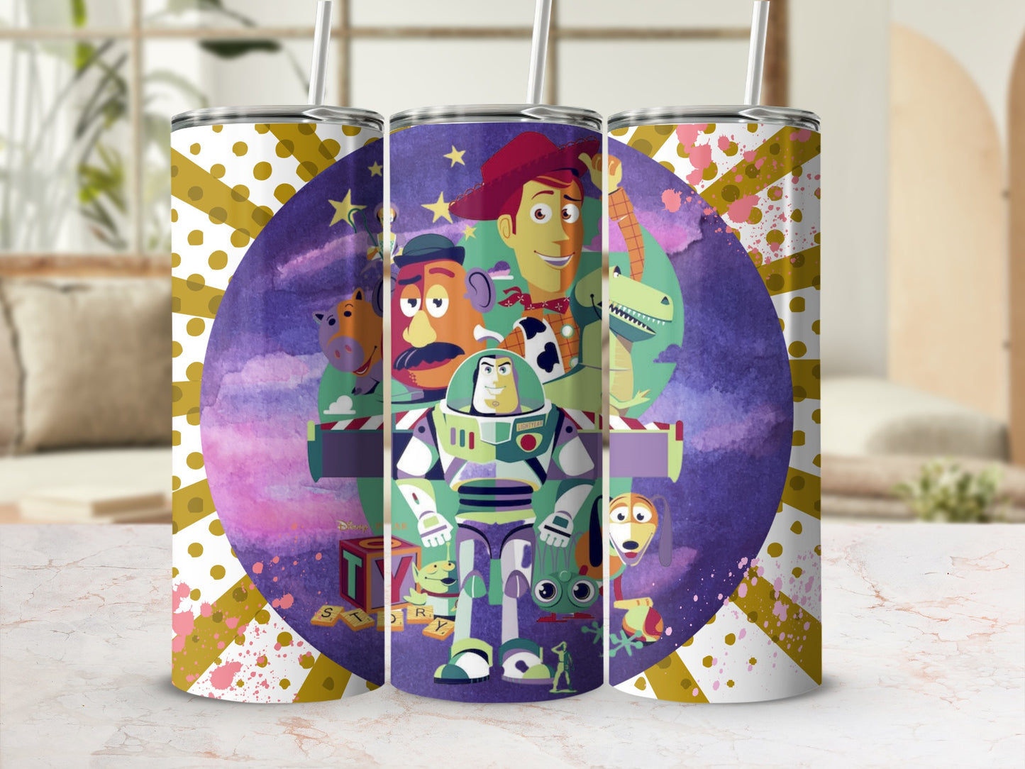 Toy Story Theme Colorful Design Tumbler with Straw