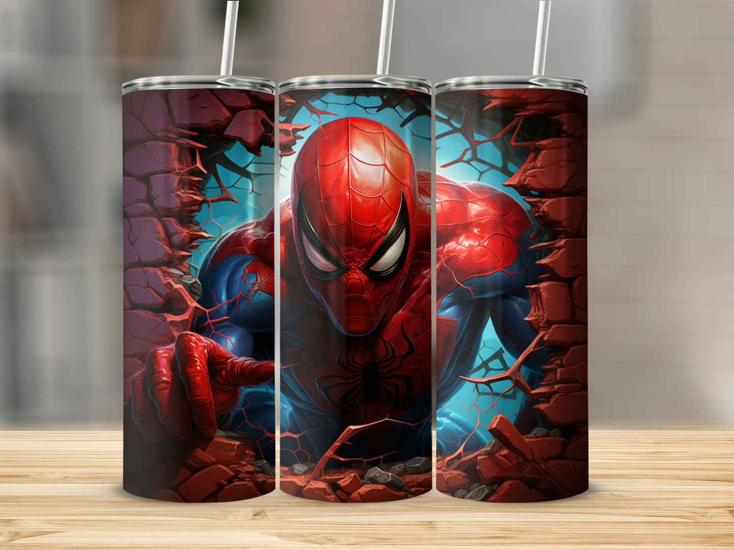 Spiderman Breaking Through Wall Travel Tumbler