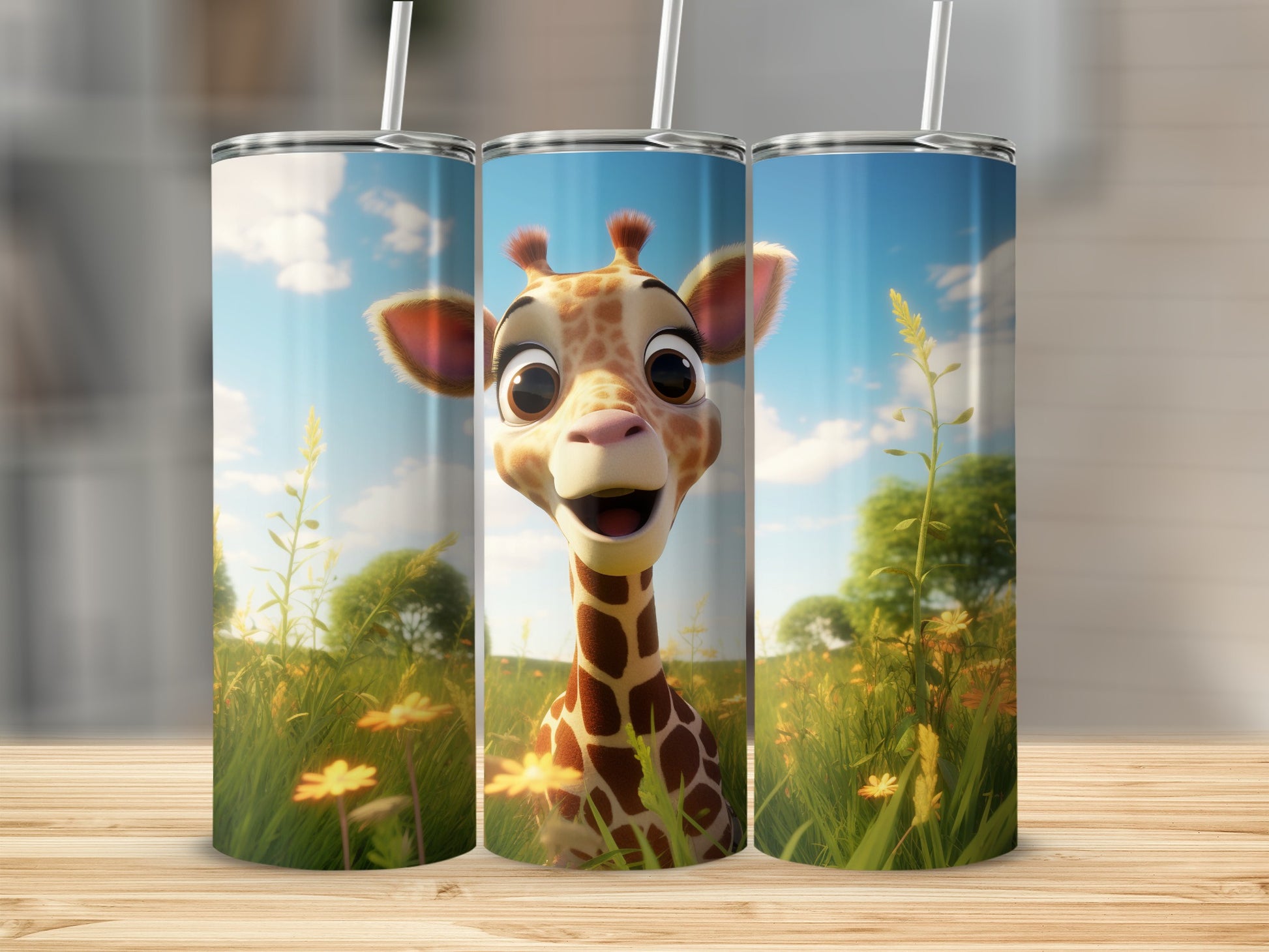Cute Giraffe Animated Field Scene Tumbler Product