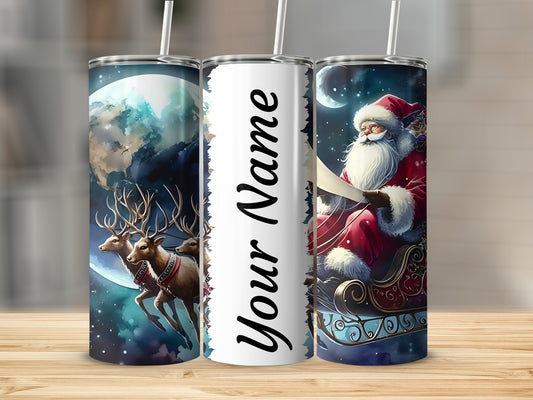 Personalized Santa and Reindeer Holiday Tumbler Cups