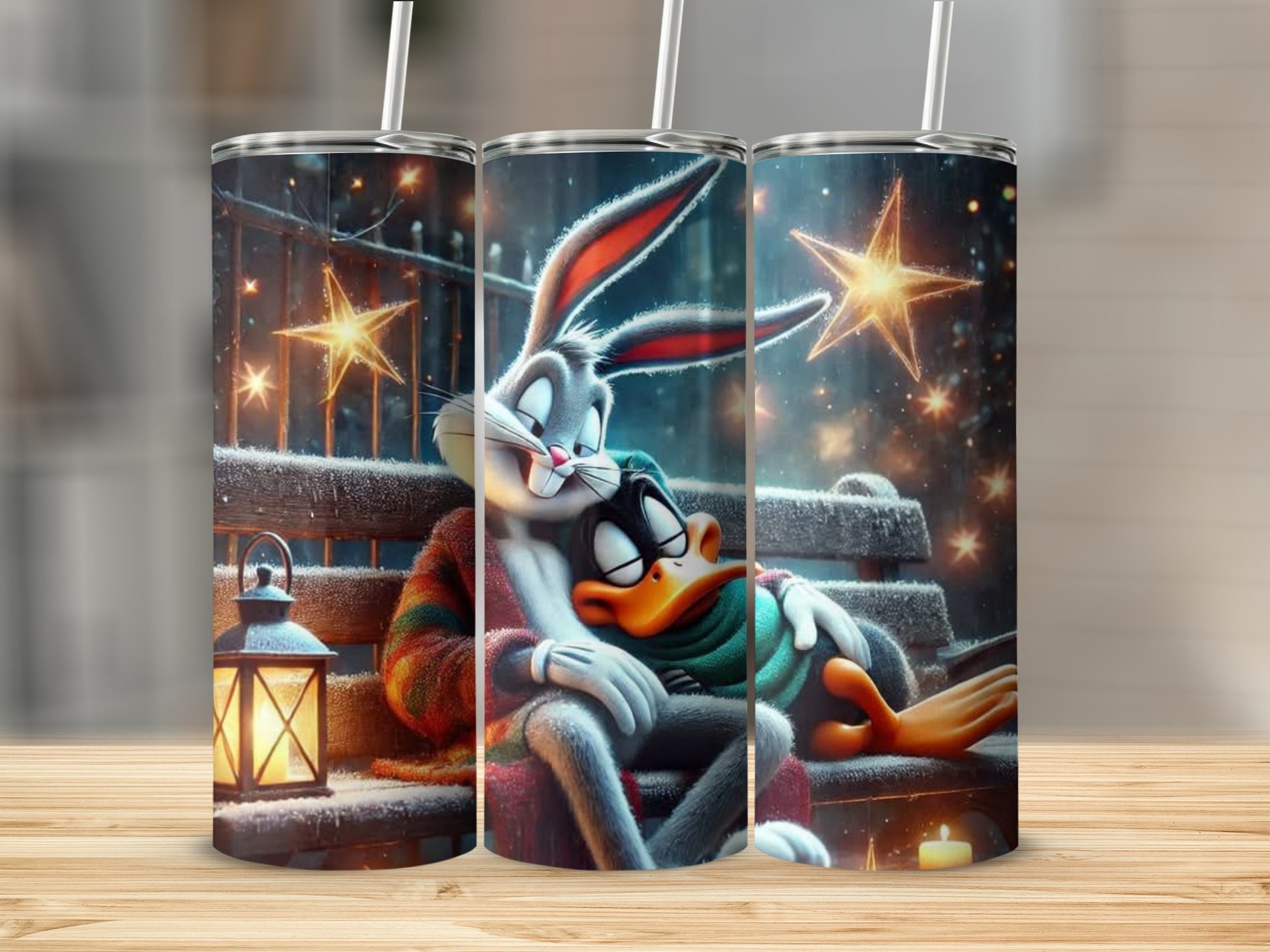 Cozy Bench Scene with Lantern Tumbler Cup