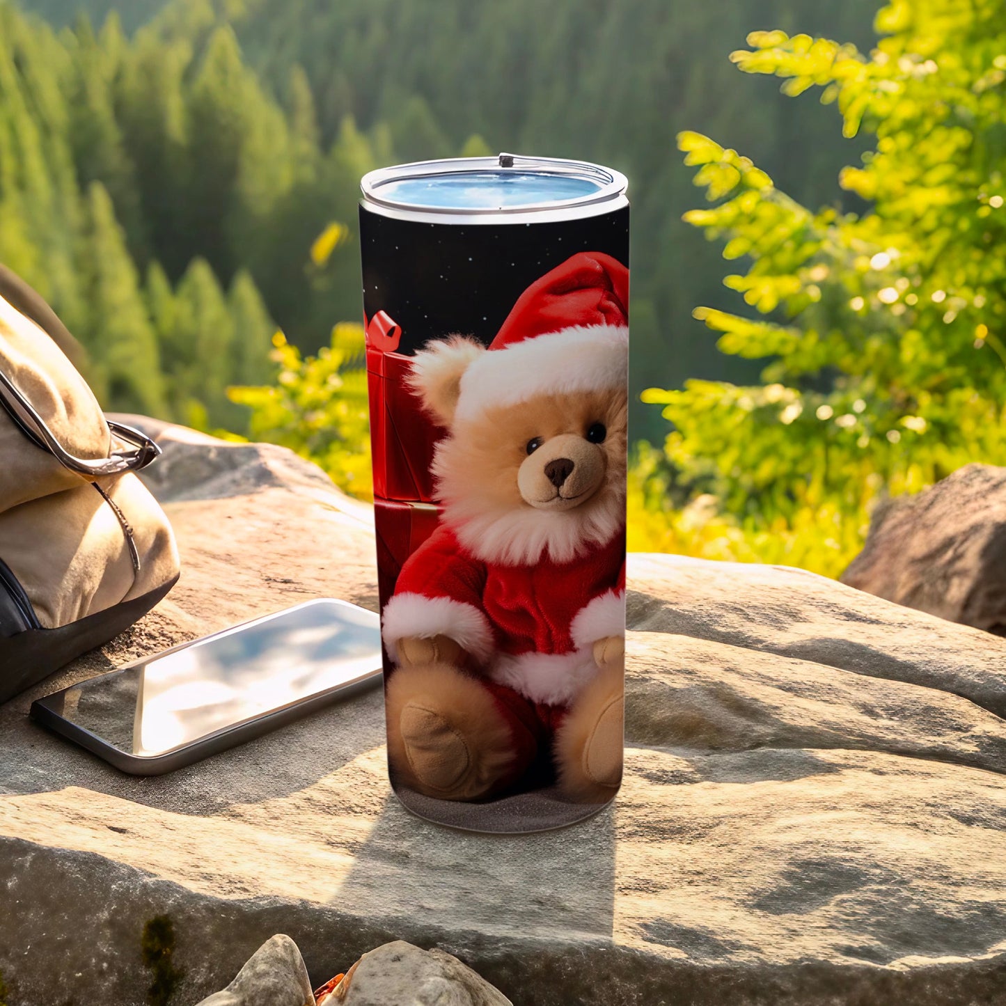 Festive Santa Teddy Bear Tumbler Holiday Travel Mug