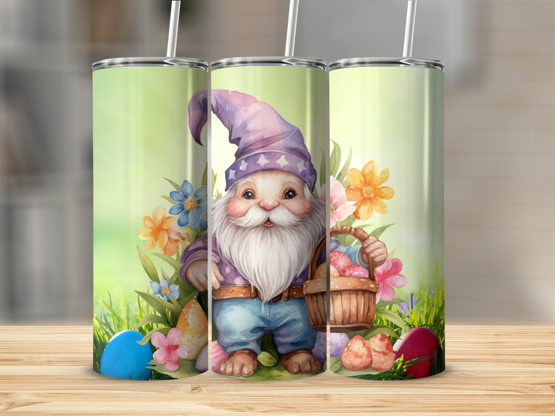 Easter Gnome with Basket and Flowers Tumbler Design