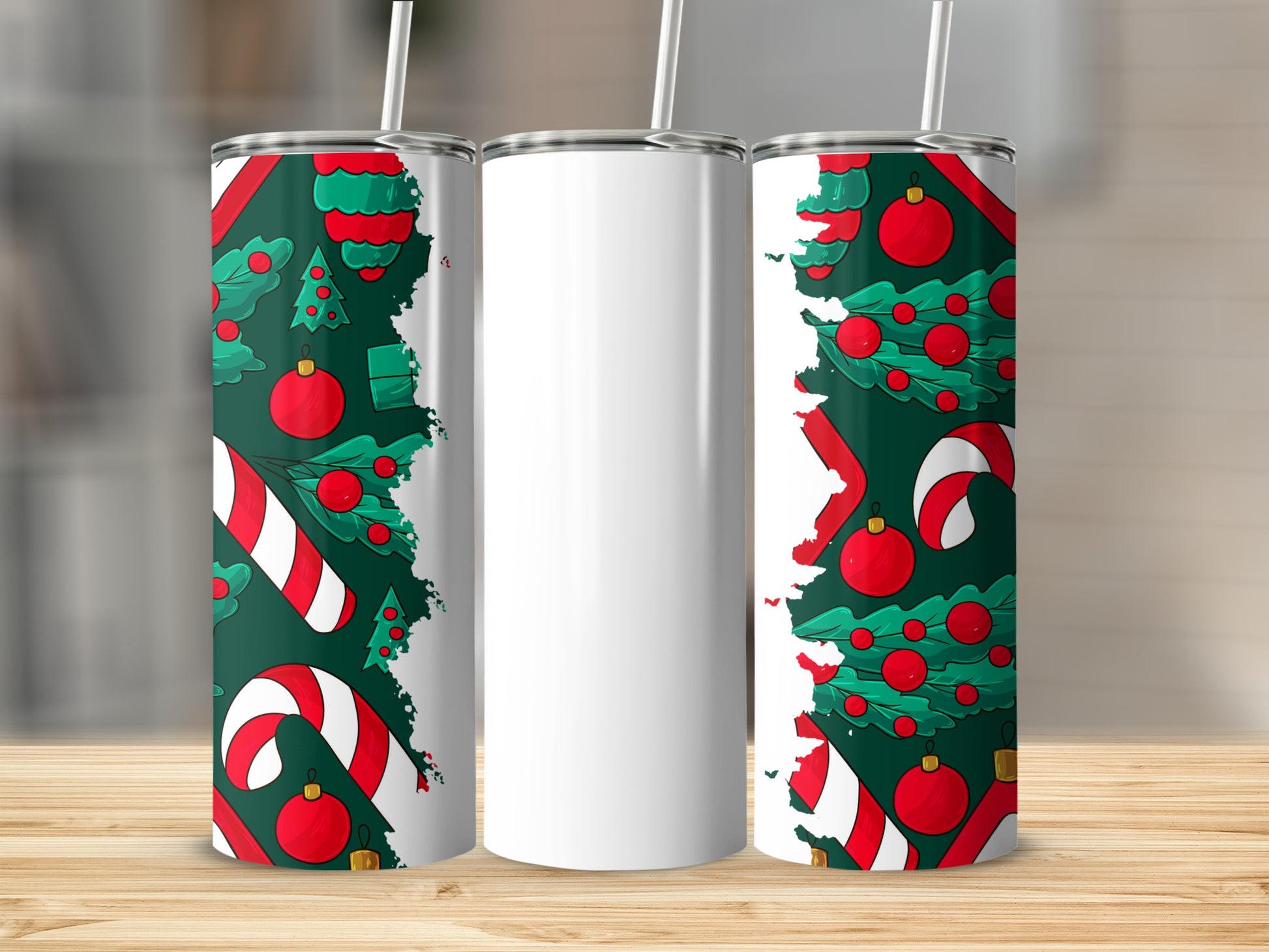 Festive Holiday Tumblers with Christmas Tree Design