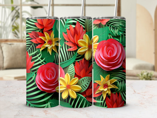 Vibrant Tropical Flower Design Stainless Steel Tumbler