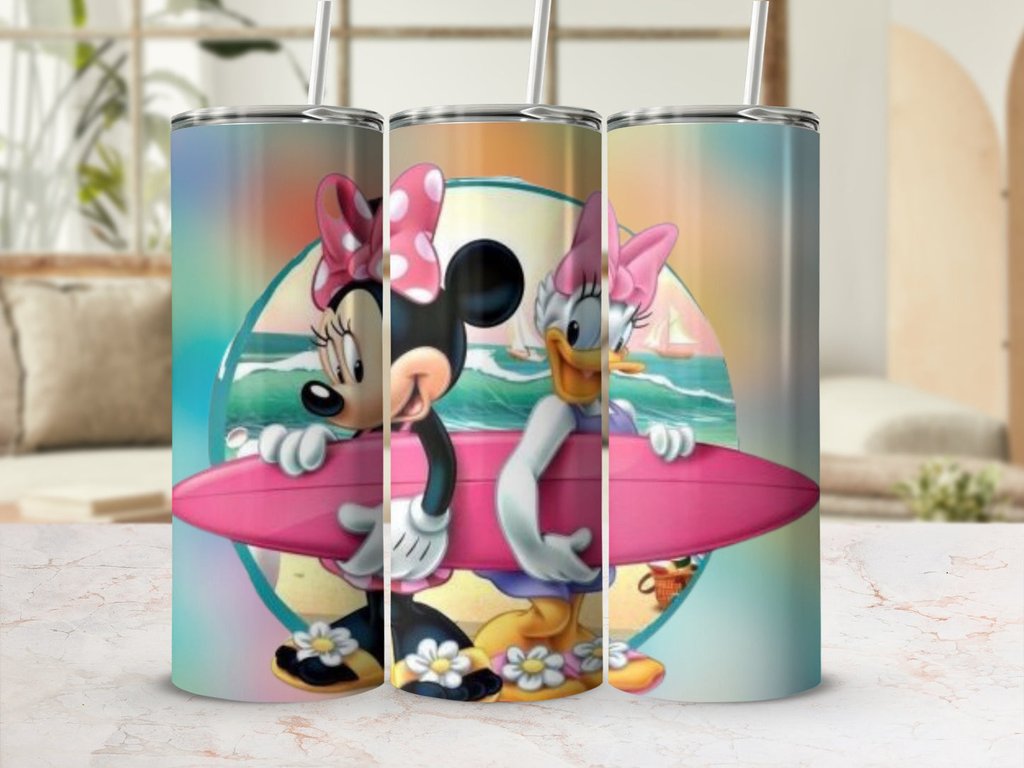 Cute Minnie and Daisy Surfing Scene Tumbler product