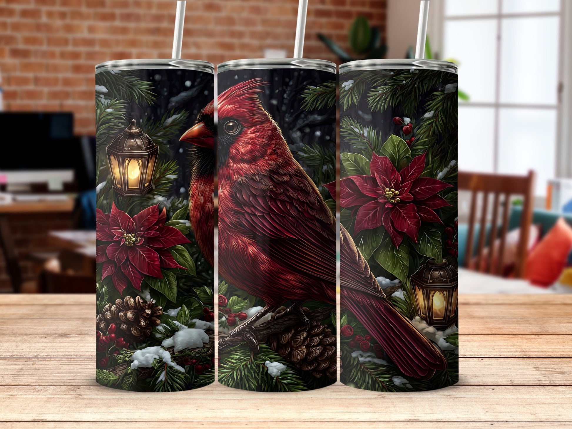 Beautiful Winter Cardinal and Lantern Tumbler