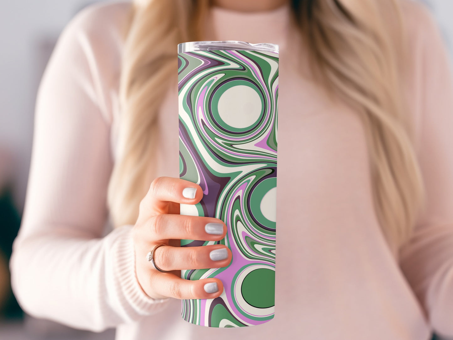 Fluid Circles Abstract Artwork in Green Violet Palette Tumblers
