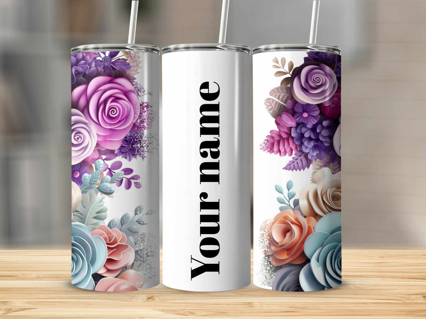 Personalized Floral Tumbler with Custom Name Design