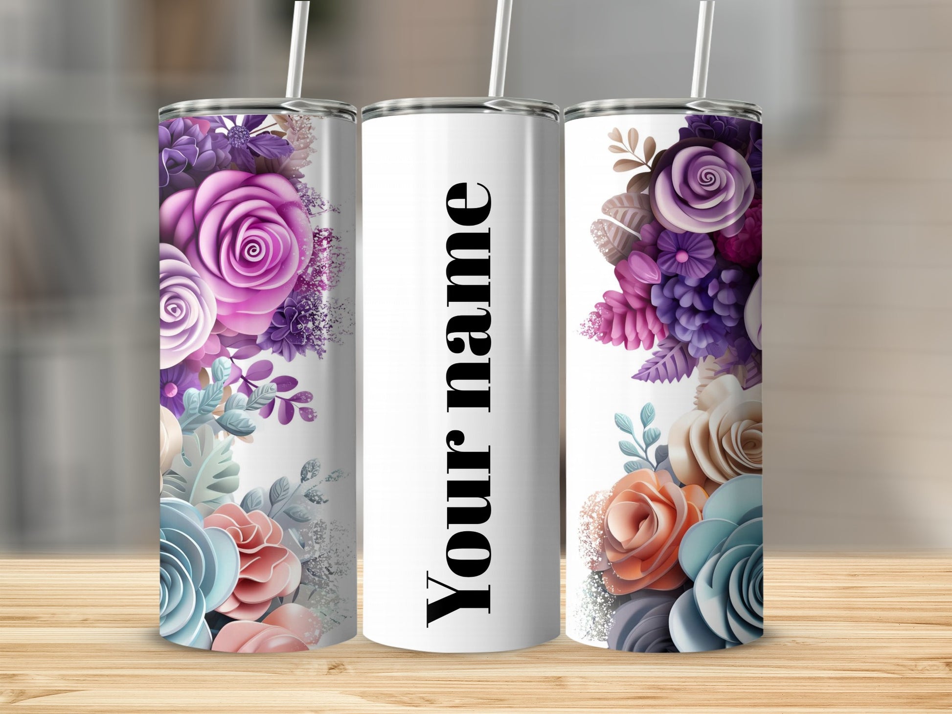 Personalized Floral Tumbler with Custom Name Design