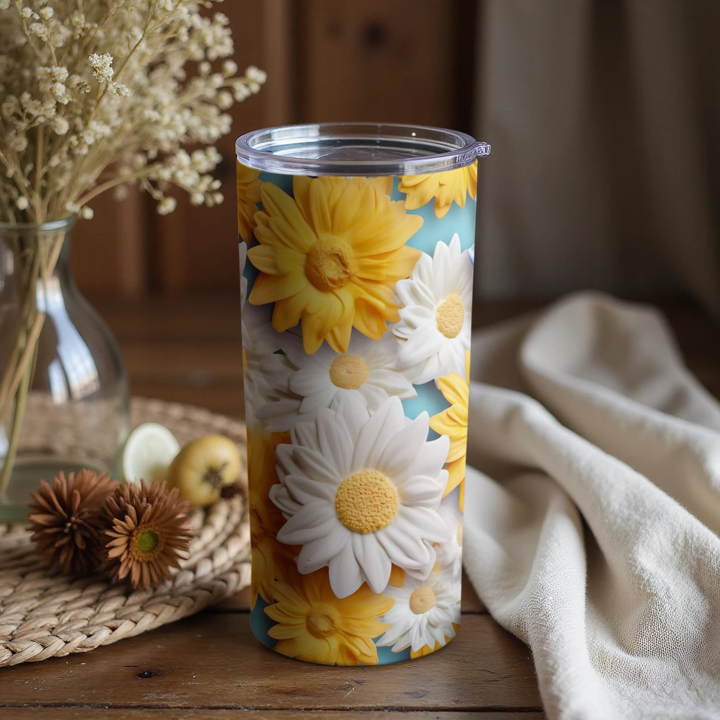 Vibrant Floral Tumbler with Daisy Pattern Design