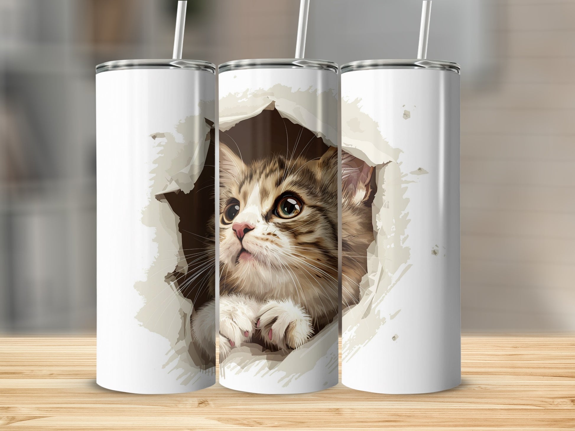 Cute Cat Peeking Torn Paper Artwork Tumbler product type