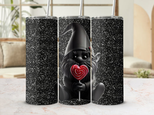 Black Glitter Gnome with Candy Lollipop Tumbler Product