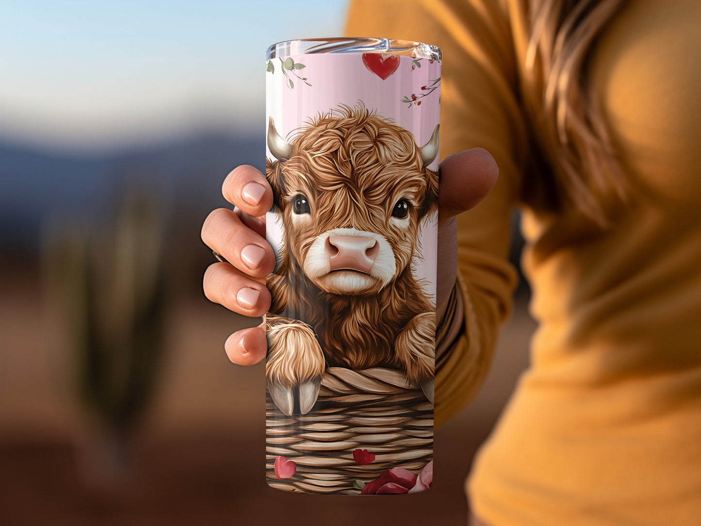 Cute Highland Cow With Hearts Tumbler product