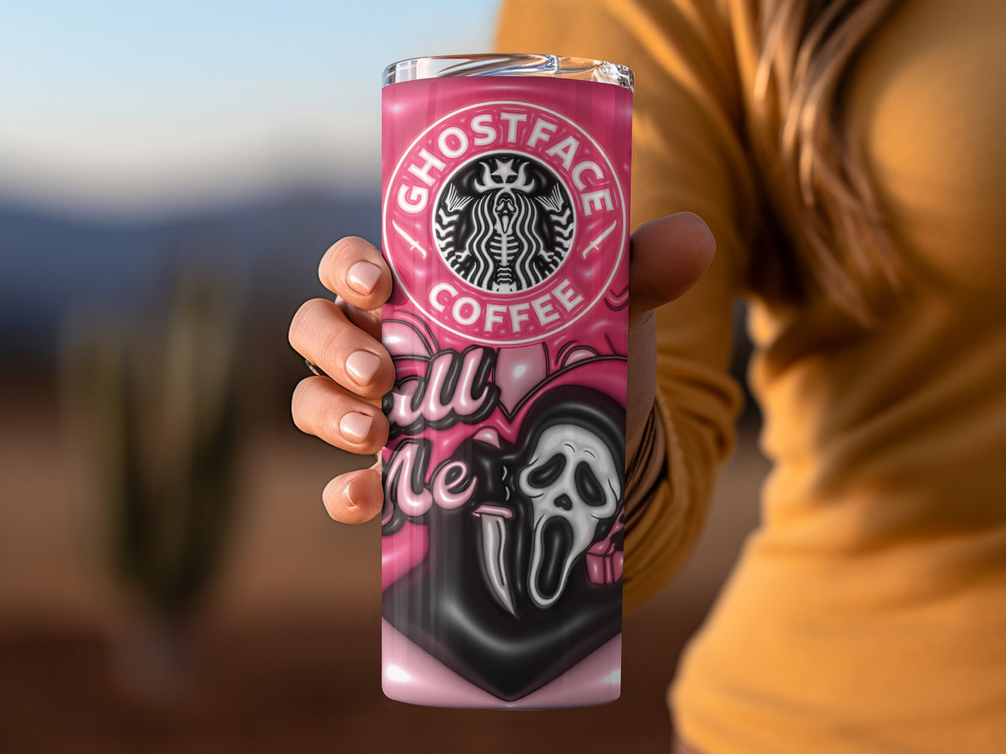 Ghostface Coffee Call Me Pink Design Tumbler