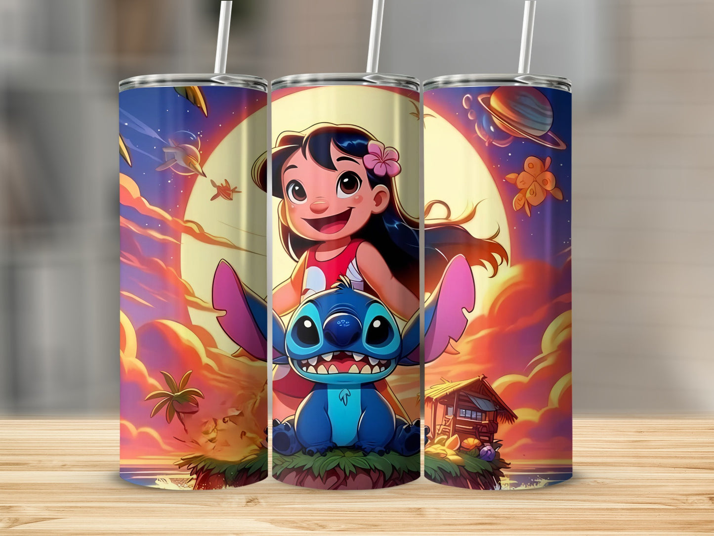 Cute Lilo and Stitch Themed Colorful Tumbler
