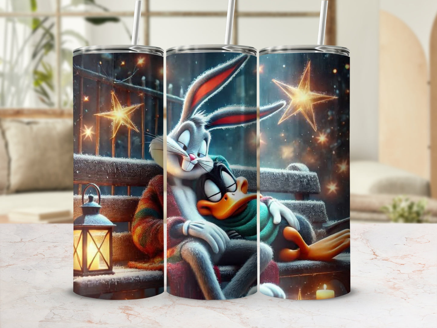 Cute Holiday Bunny and Duck Character Tumbler Cup