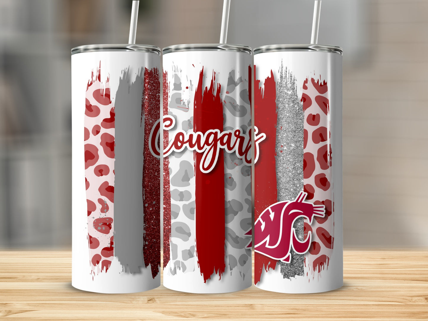 Cougar Mascot Leopard Brushstrokes Background Tumblers