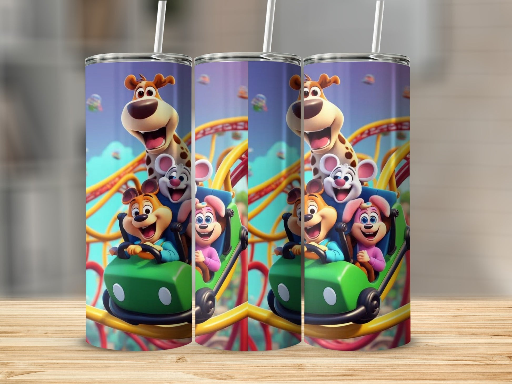 Animated Animal Characters Roller Coaster Tumbler