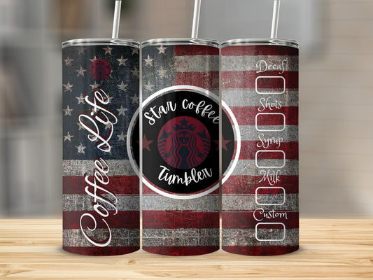 Patriotic Coffee Life Star Coffee Tumbler 20oz Travel Mug