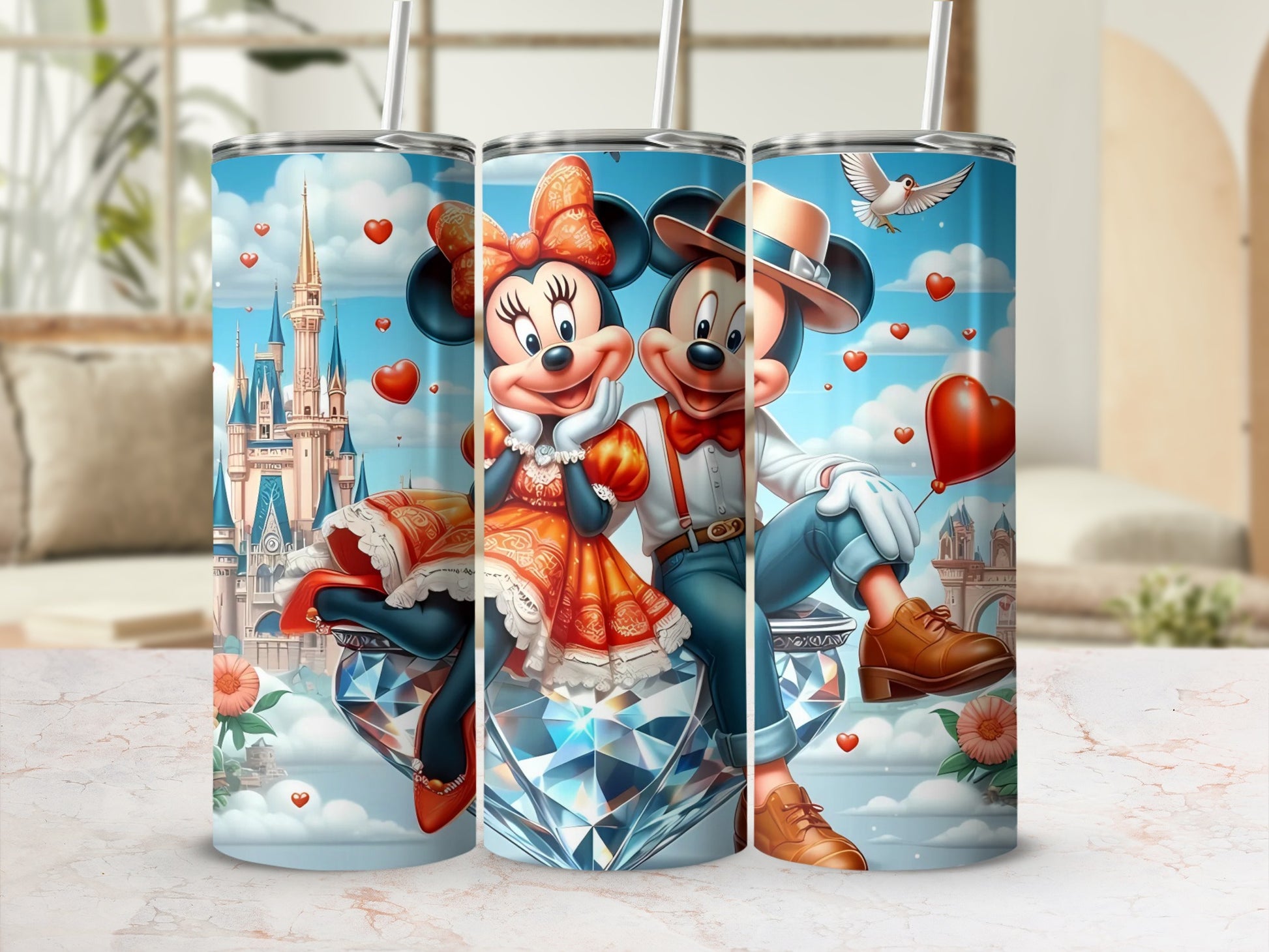 Mickey and Minnie Heart Castle Design Tumbler