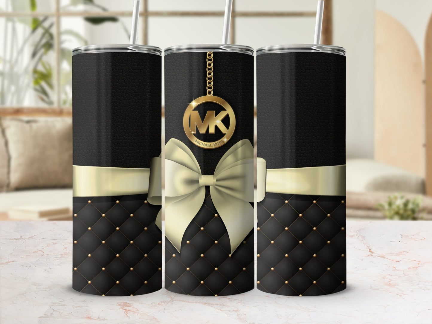 Luxurious Black and Gold Tumbler with Bow Design