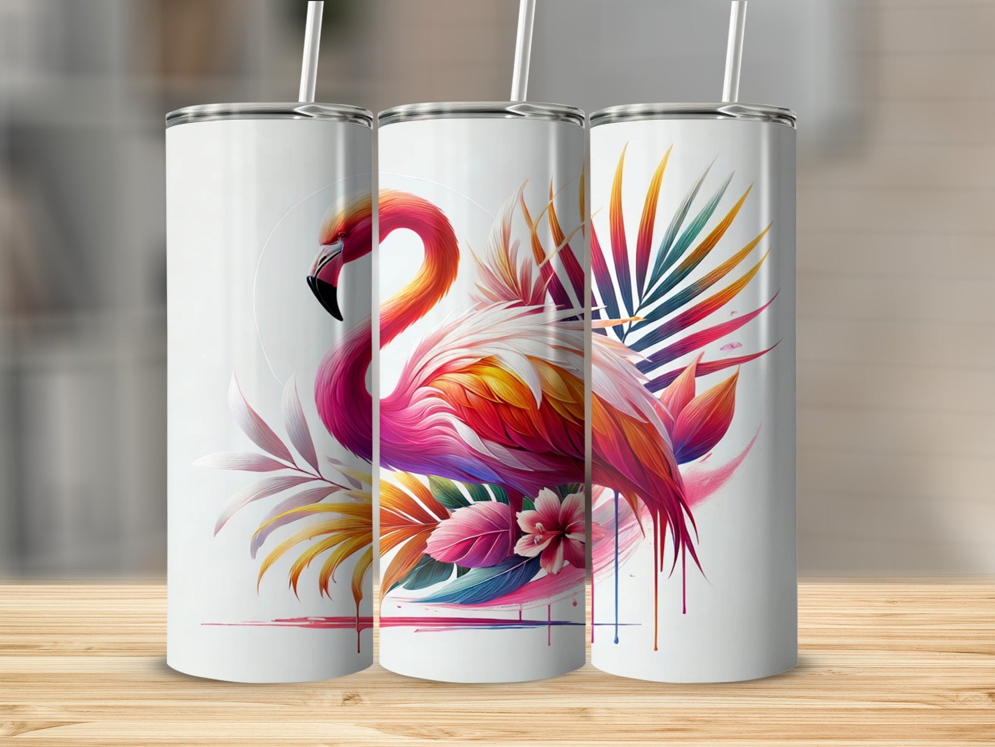 Colorful Flamingo Art Insulated Tumbler Flask for Hot or Cold