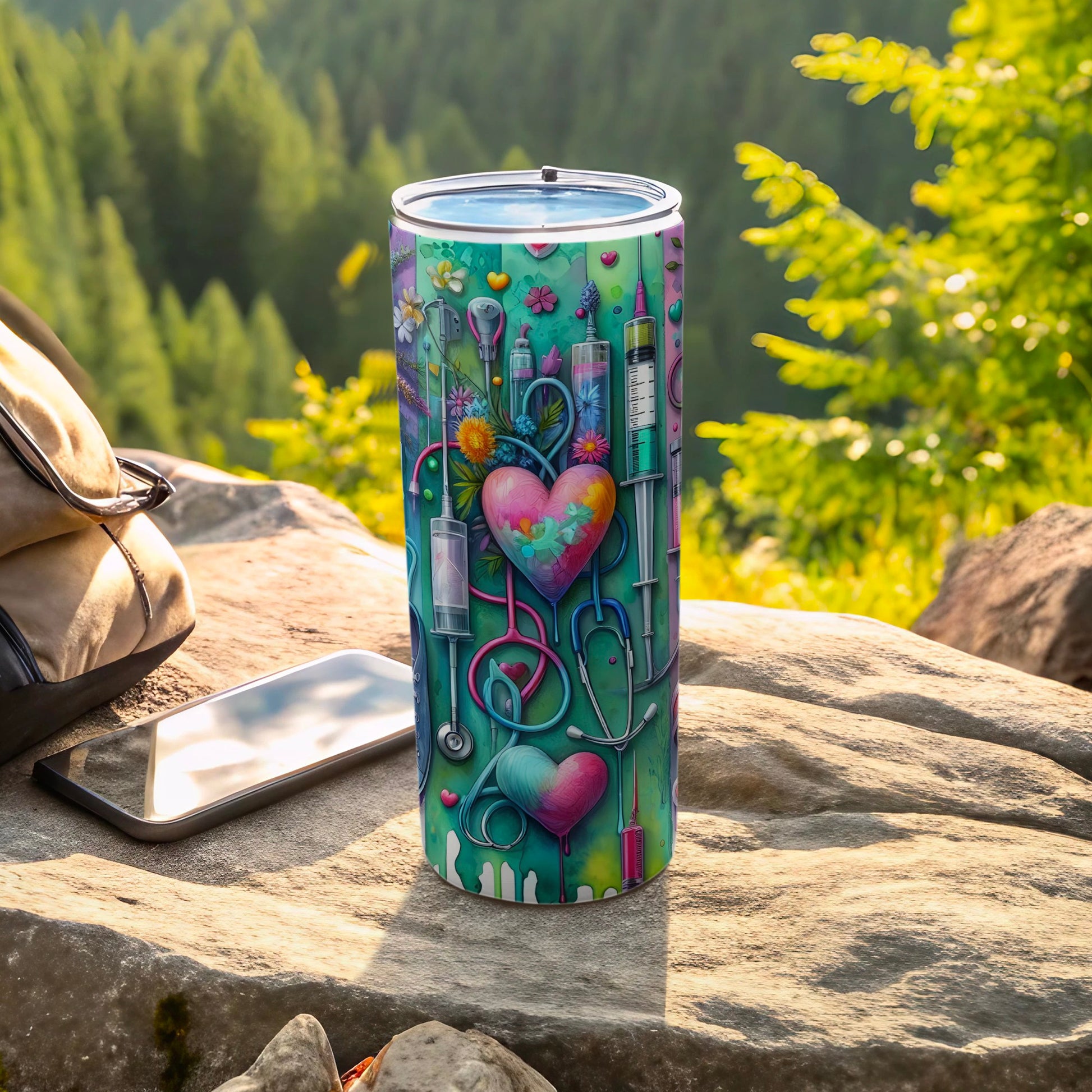 Heart and Medical Instruments Design Travel Tumbler