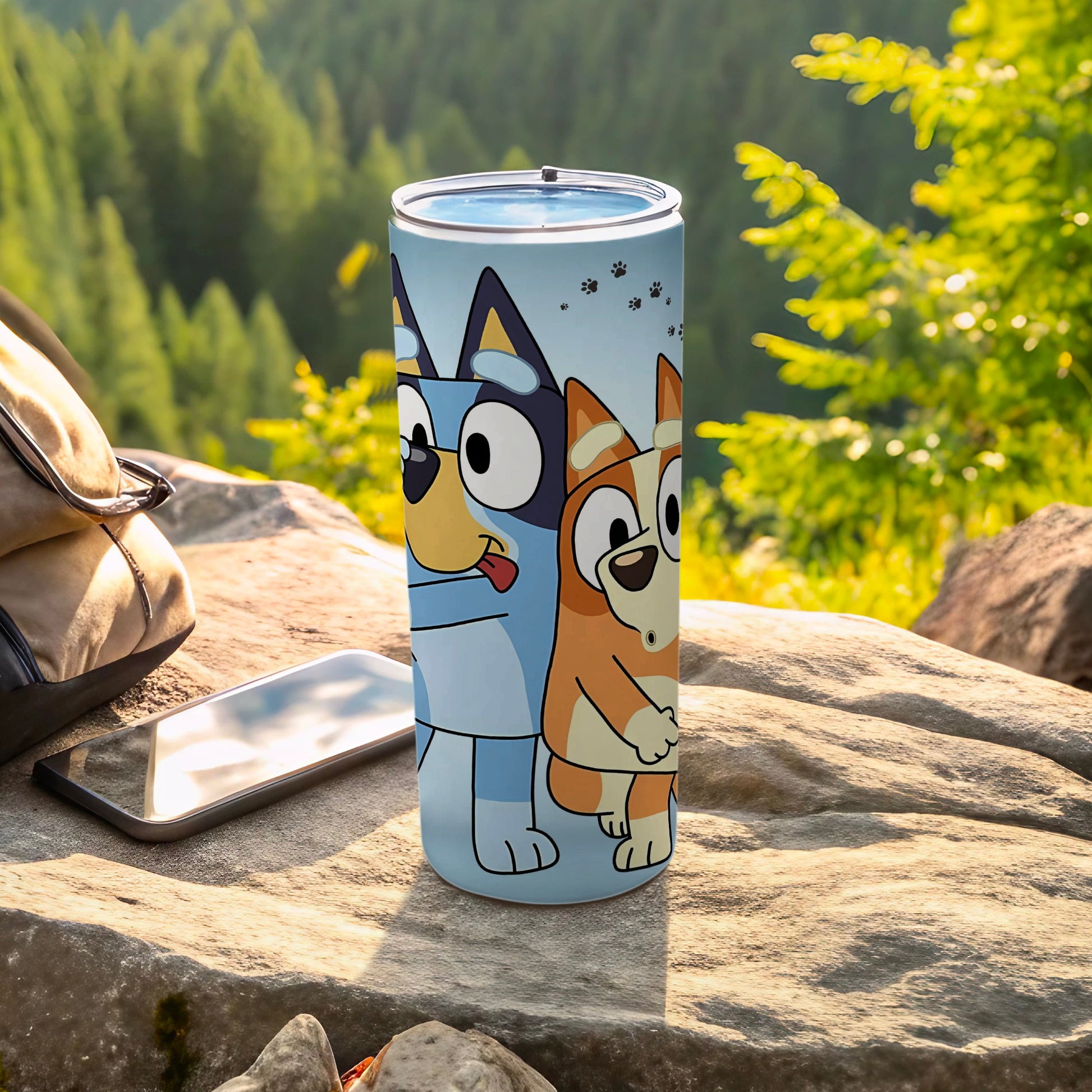 Cute Cartoon Dogs Outdoor Scene Tumbler Flask