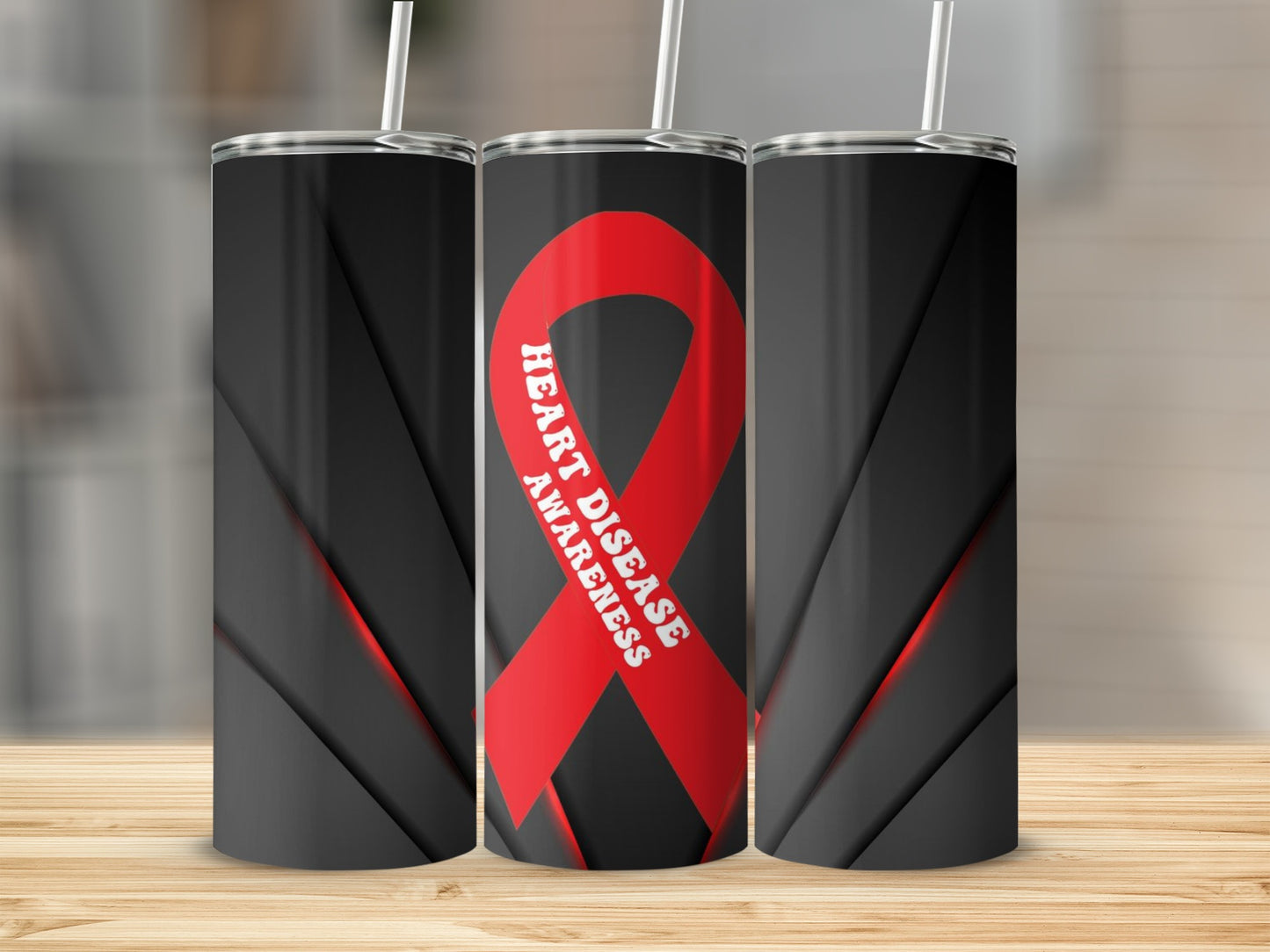 Heart Disease Awareness Red Ribbon Tumbler Cup