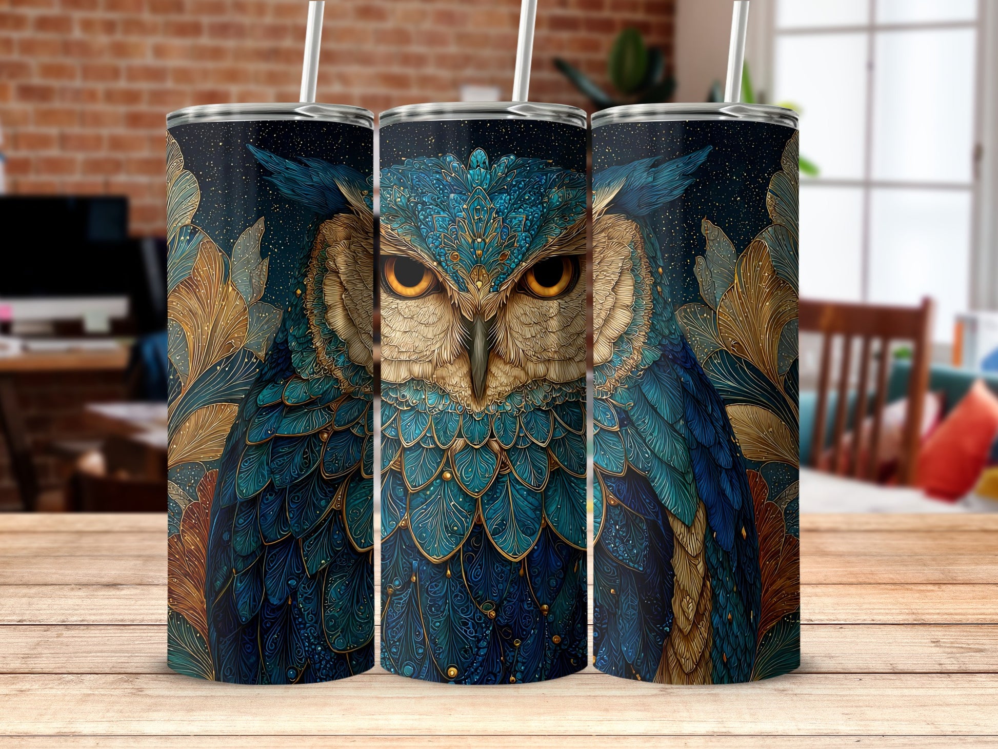 Majestic Blue Owl Insulated Tumbler for Hot and Cold Drinks
