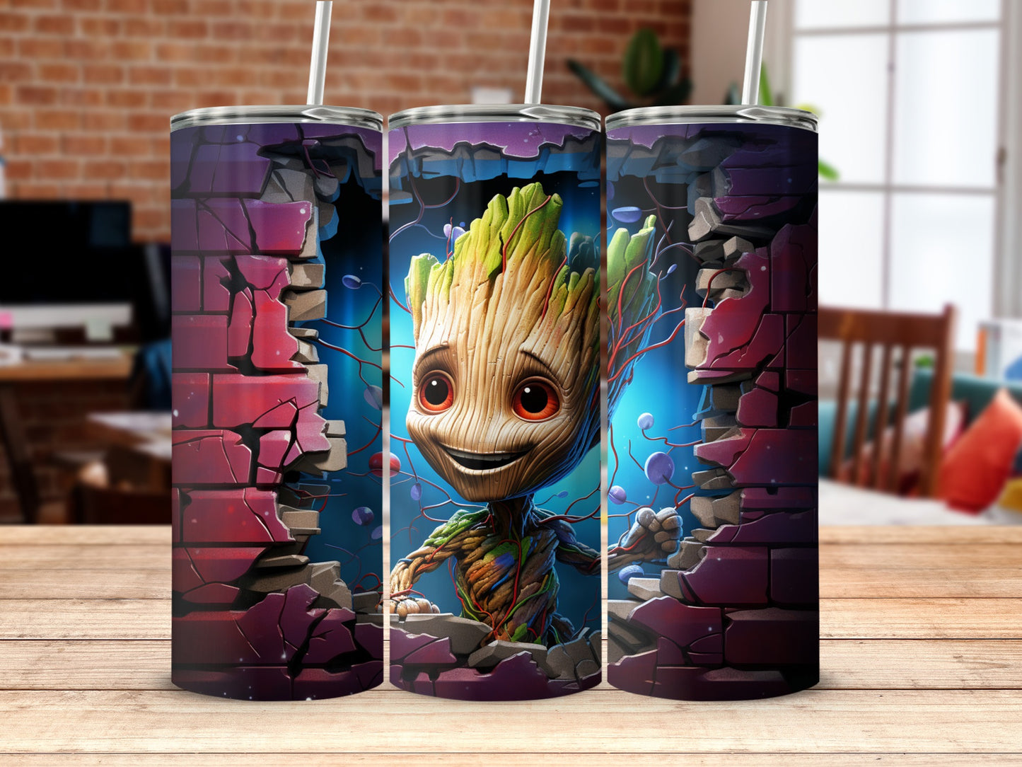 Adorable Groot Shattered Brickwork Scene Tumbler