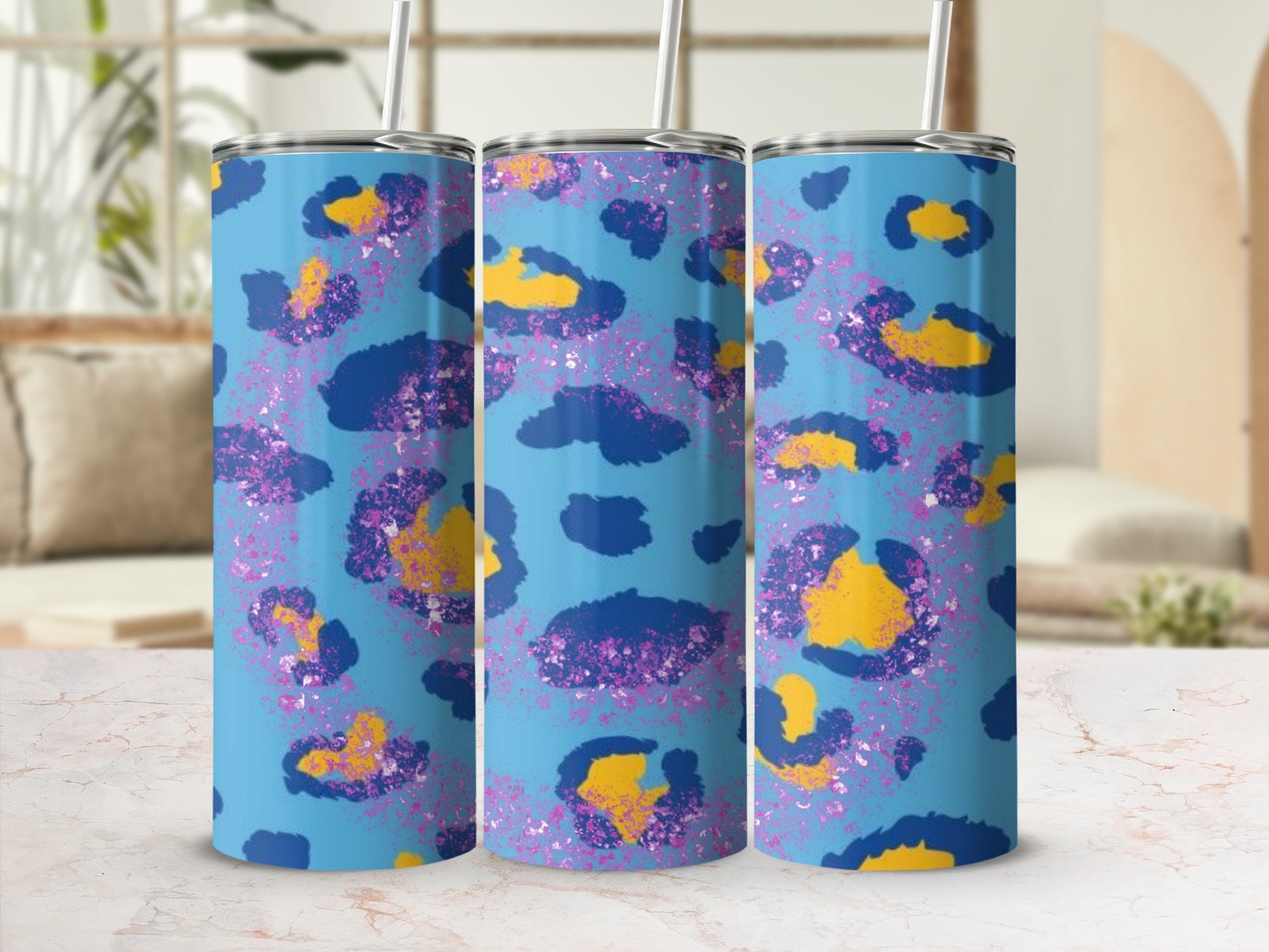 Vibrant Cheetah Pattern Blue Insulated Tumbler Product
