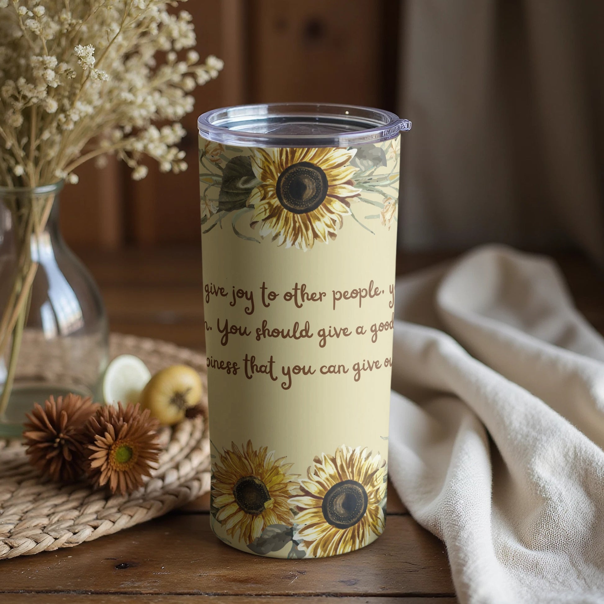 Sunflower Inspired Tumbler with Inspirational Quote