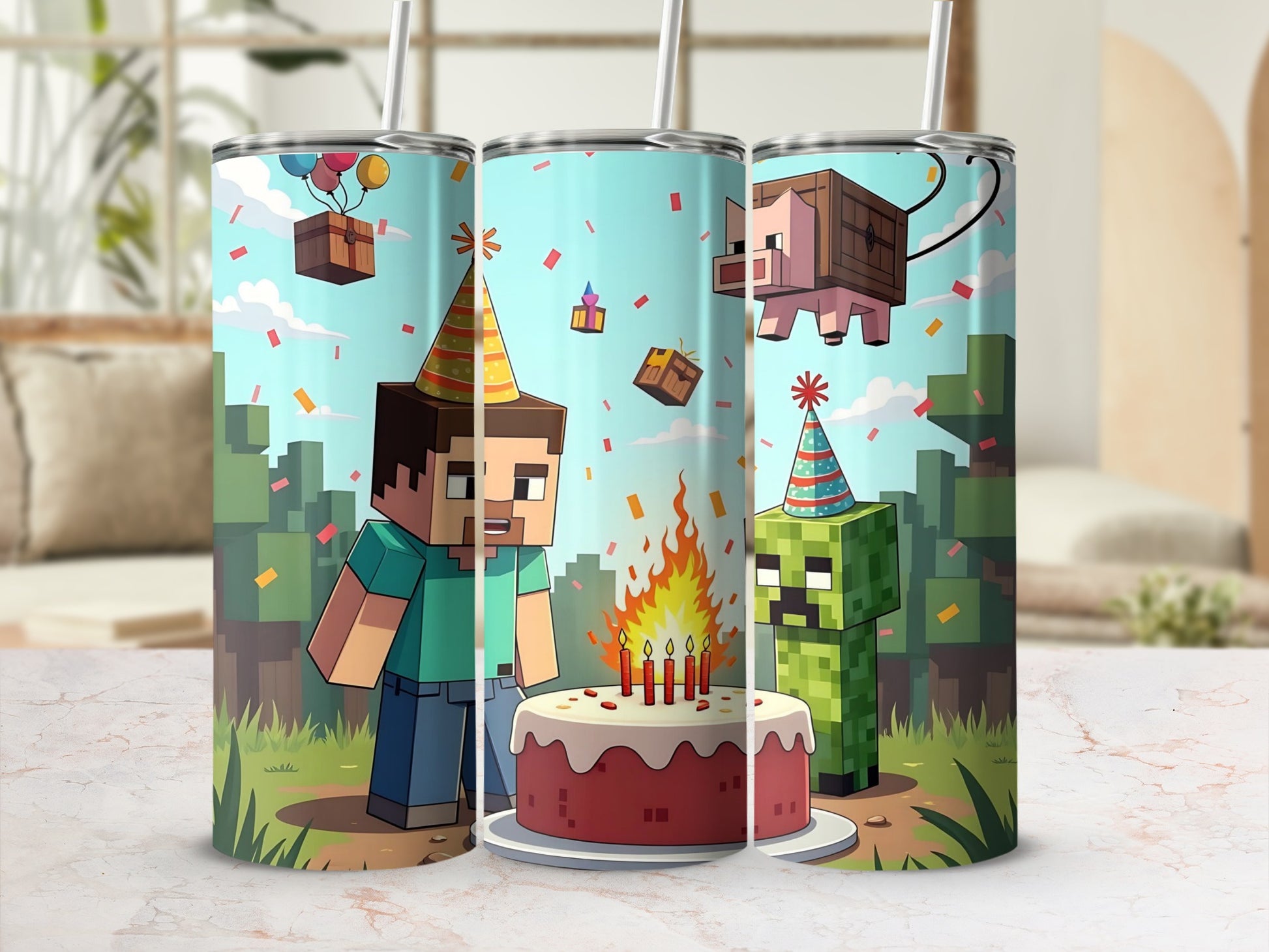 Minecraft Inspired Birthday Party Scene Tumbler