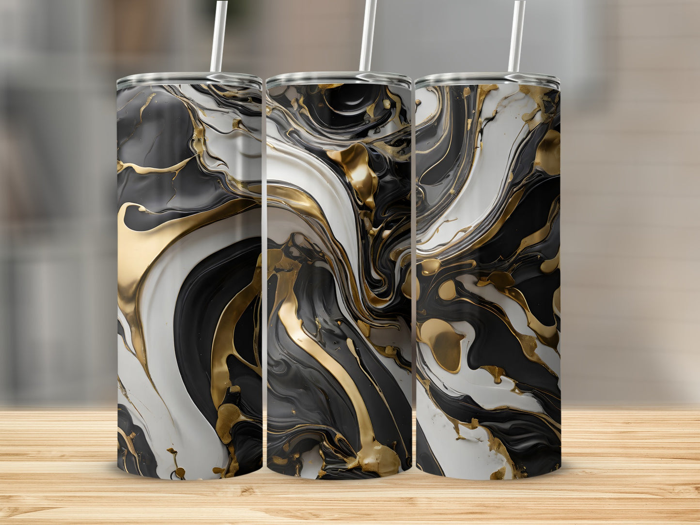 Luxury Black White Gold Fluid Art Tumbler product type