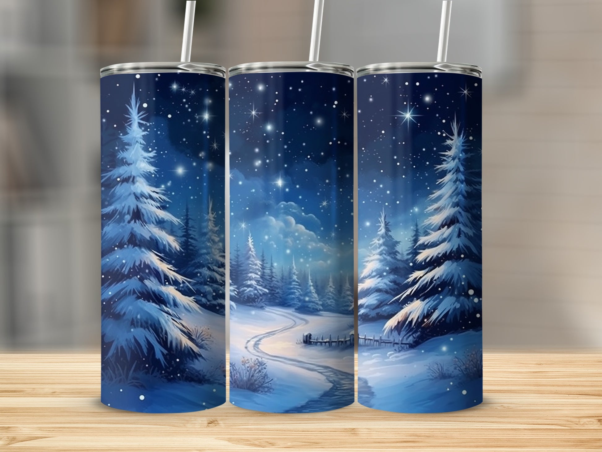 Winter Night Scene Forest with Snowy Trees Tumbler