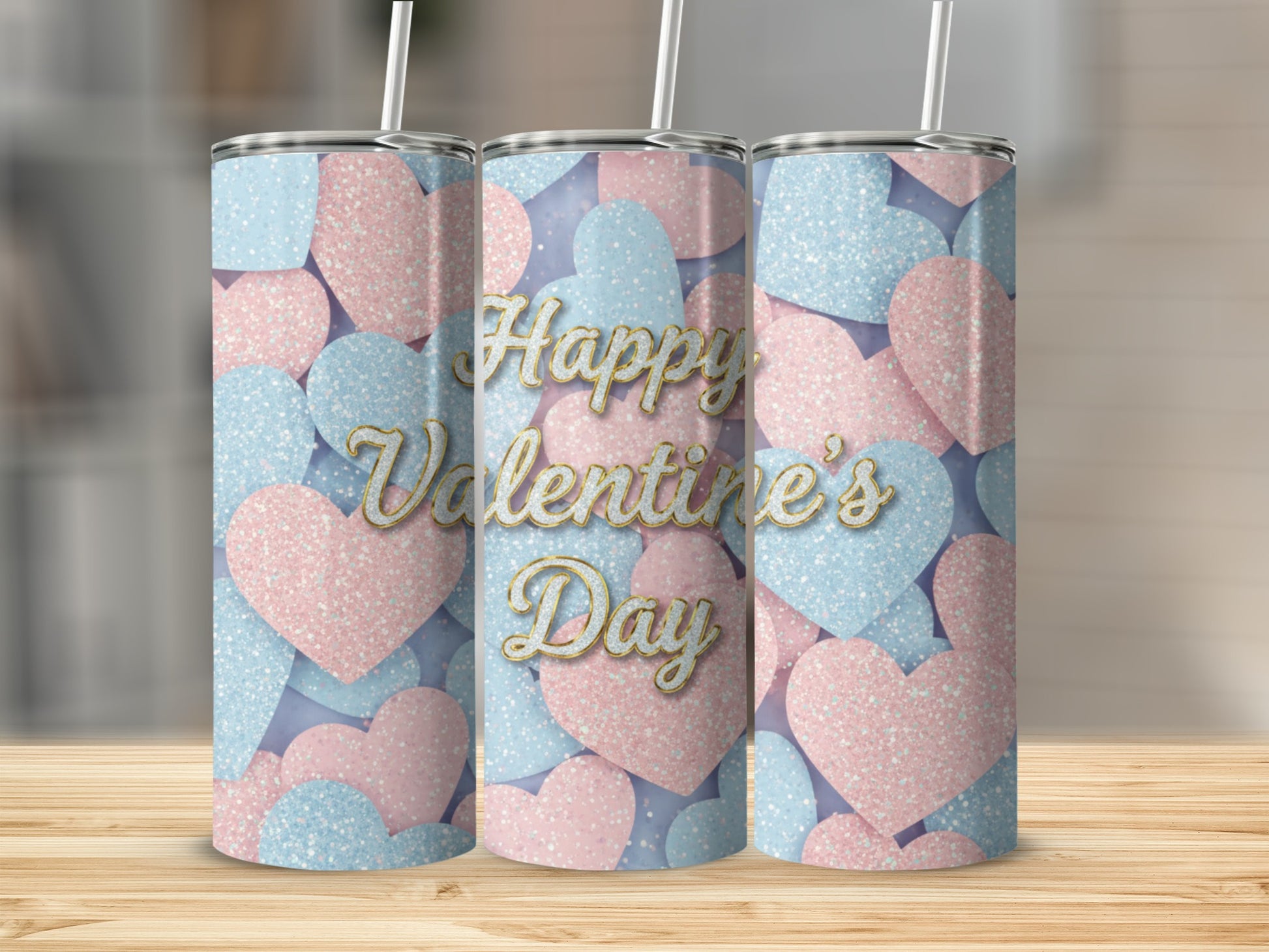 Happy Valentine's Day Heart Patterned Tumbler