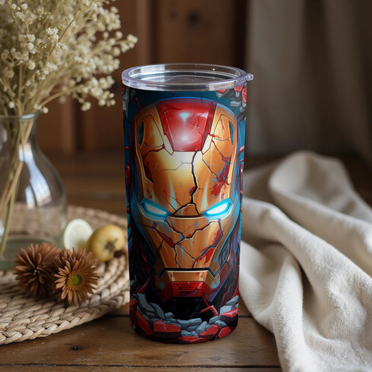 Iron Man Shattered Mask Travel Tumbler