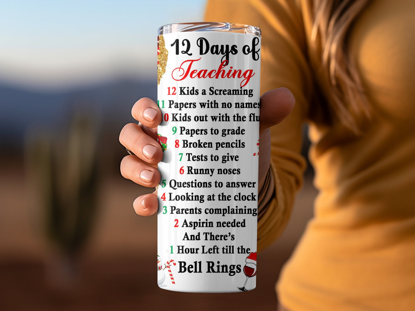 12 Days of Teaching Teacher Winter Holiday Tumblers