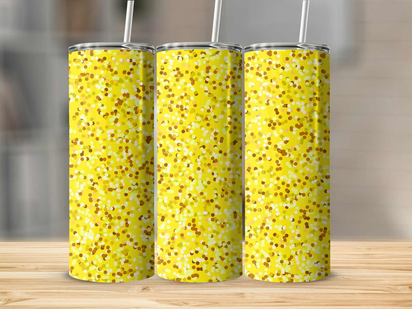 Vibrant Yellow Sparkling Confetti Pattern Tumbler