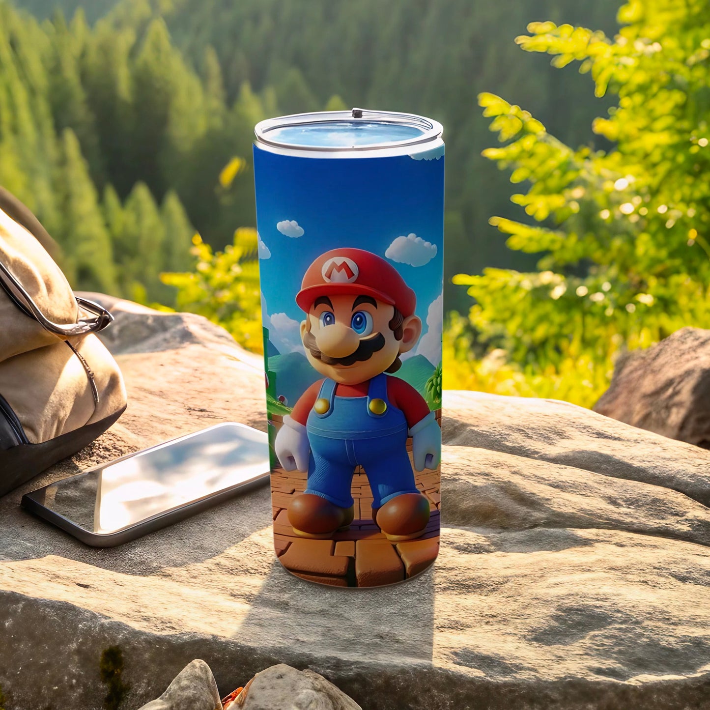 Colorful Mario Themed Travel Tumbler with Straw Cup