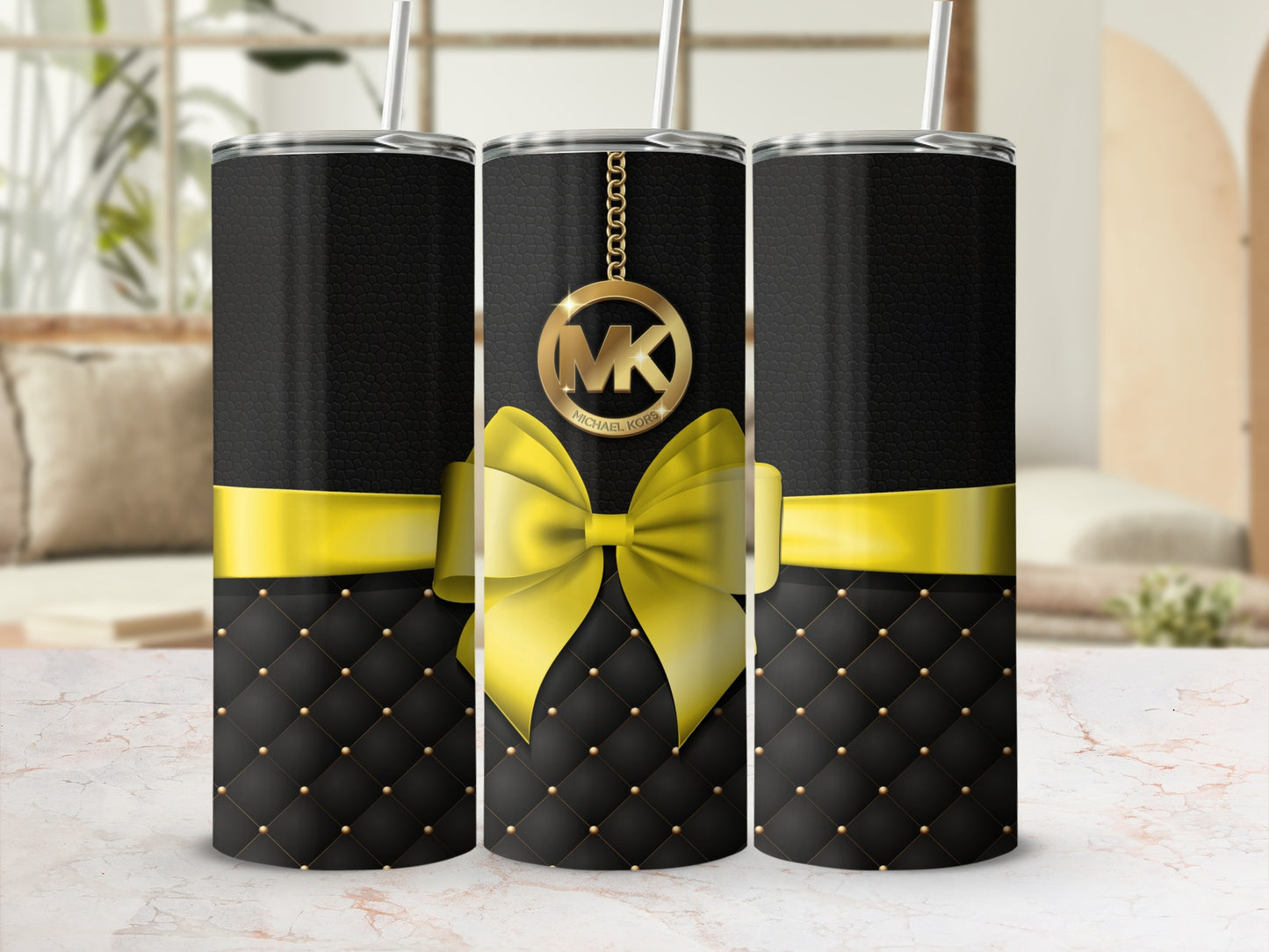 Yellow Bow Quilted Pattern Luxury Design Tumbler