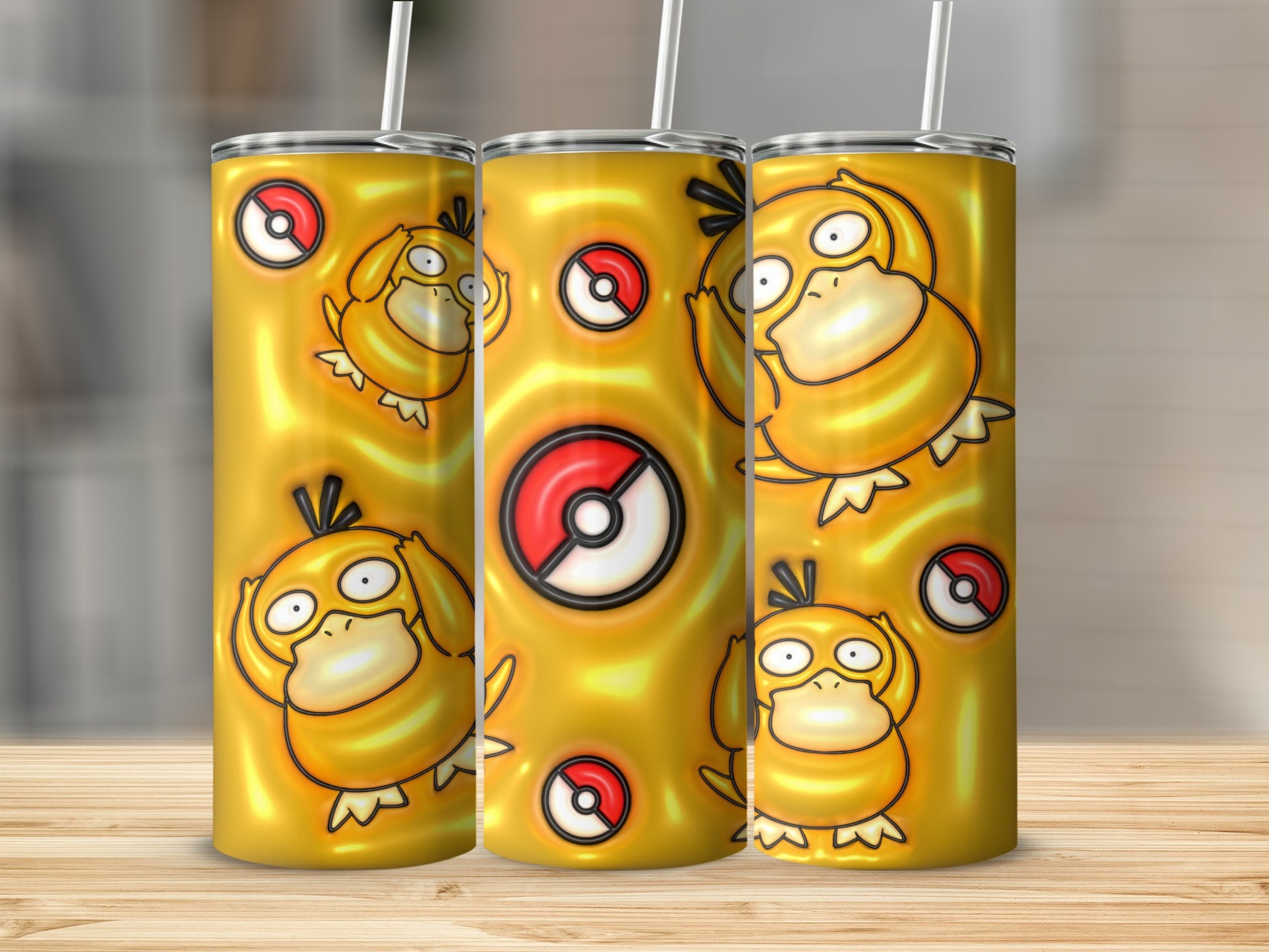 Psyduck and Pokeball Yellow Design Tumbler