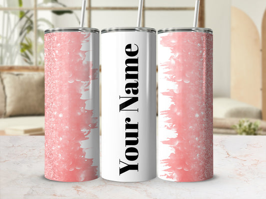 Custom Pink Glitter Bubbles Personalized Tumbler