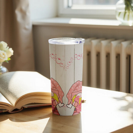 Cute Cartoon Bunny Tumbler with Heart Bubbles Design