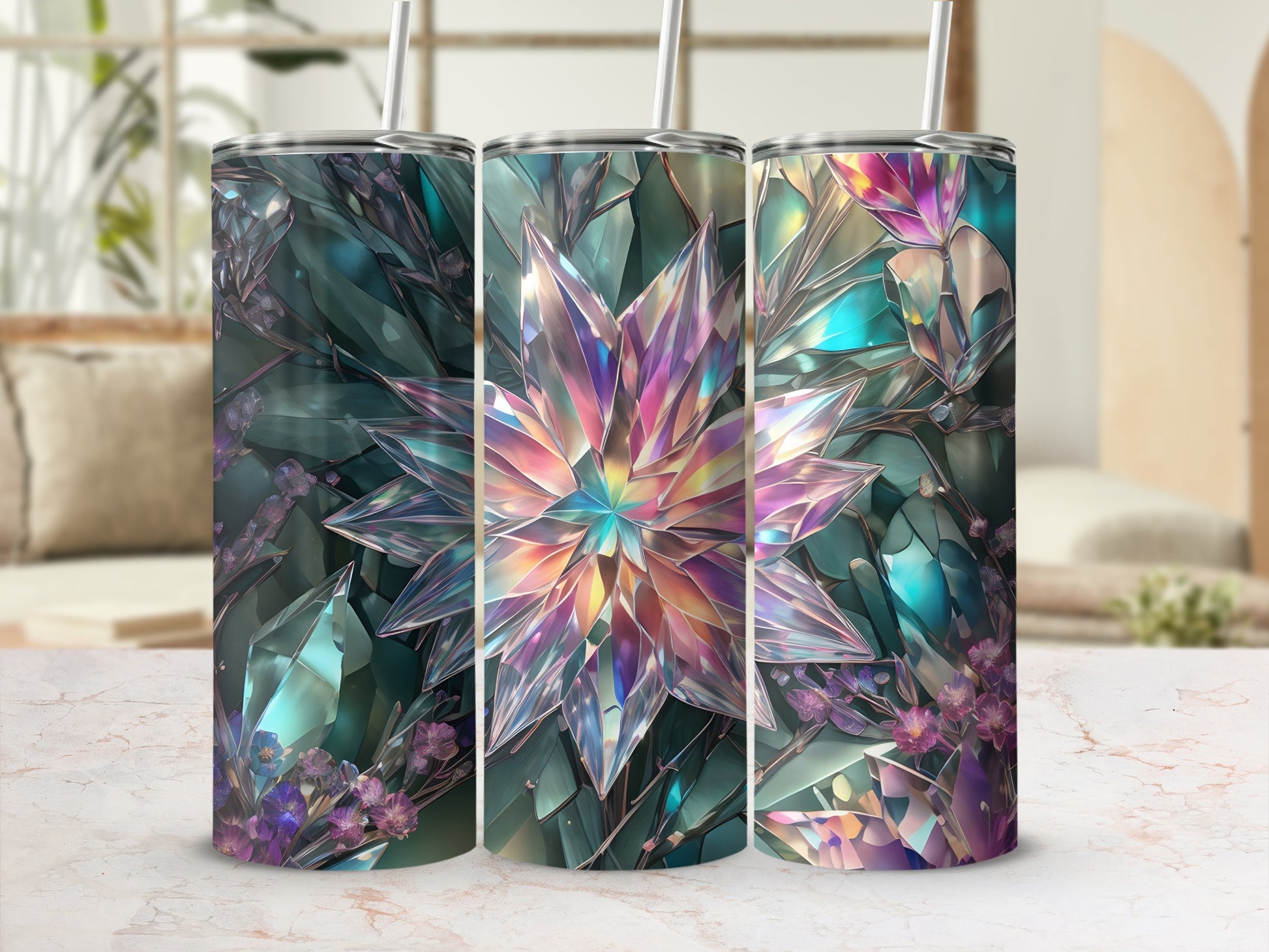 Iridescent Crystal Flower Tumbler Design product type